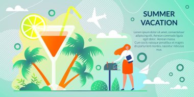 Vektör İllüstrasyon Yaz Tatili Karikatür Düz. 