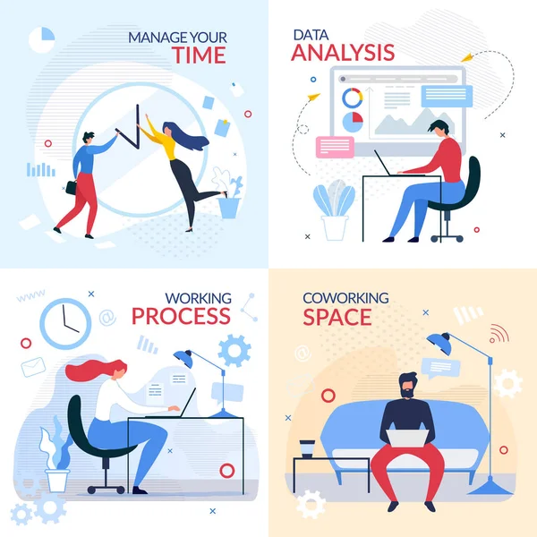 Working Banner Set with Flat Cartoon Office People — Stock Vector