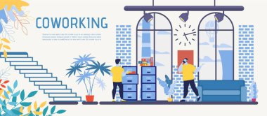 Coworking Center Office Flat Vector Reklam Banner