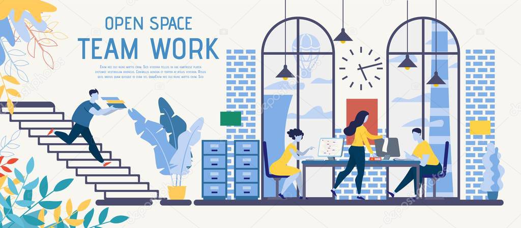 Open Space Coworking for Teamwork Vector Ad Banner