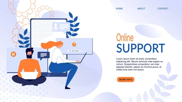 Flat Landing Page for Online Support Service App — Stock Vector