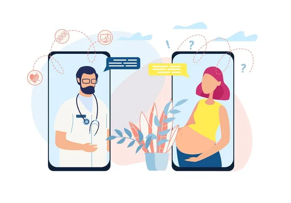 Bannière montre dialogue médecin, cliente enceinte . — Image vectorielle