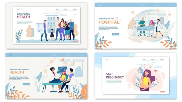 Set website collage pflege familie gesundheit, schwangerschaft. — Stockvektor