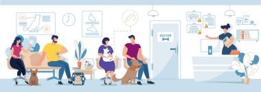 Veteriner Kliniği ziyaretçiler daire vektör