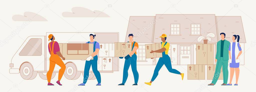 Home Relocation Service Workers at Work Vector