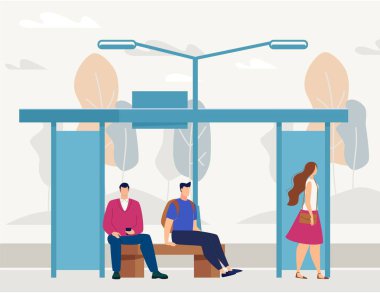 Otobüs durağı vektör Illustration otobüs bekleyen insanlar