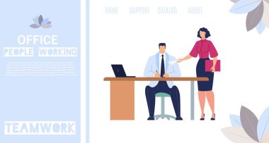 Ofis Insanlar çalışma düz vektör web banner