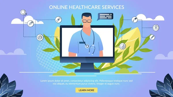 Banner informativo Servicios de salud en línea . — Vector de stock