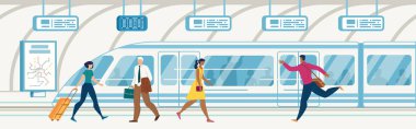 City Metro İstasyonu Düz Vektör yolcuları