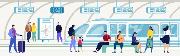 乘客在地铁站平面矢量概念 — 图库矢量图片
