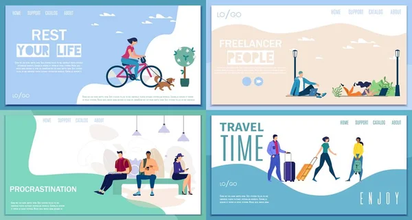 Stad leven en reizen vector websites templates set — Stockvector