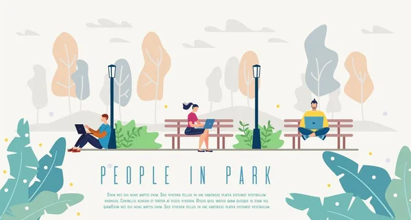 Plantilla de sitio web de vectores planos de People in City Park — Vector de stock