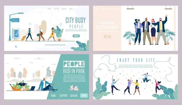 Conjunto de sitios web de personas exitosas, vectores de vida en la ciudad — Vector de stock