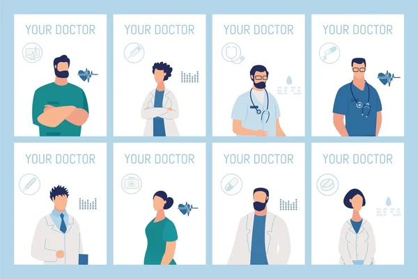 Su médico Presentación Conjunto de tarjetas de servicio médico — Archivo Imágenes Vectoriales