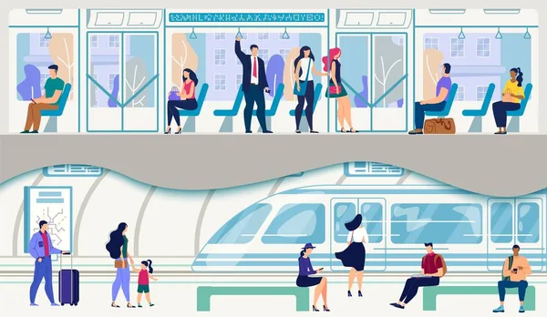 Passeggeri che viaggiano in metropolitana Flat Vector — Vettoriale Stock