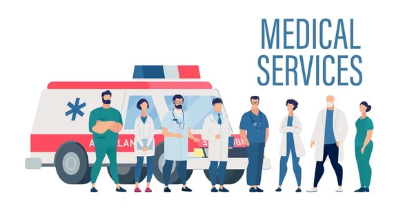 Présentation des services médicaux avec le personnel hospitalier — Image vectorielle