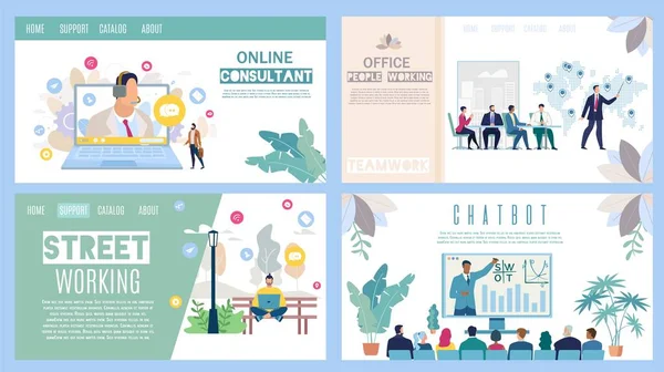 Online Destek, Çalışan İnsanlar Vektör Web Siteleri Seti