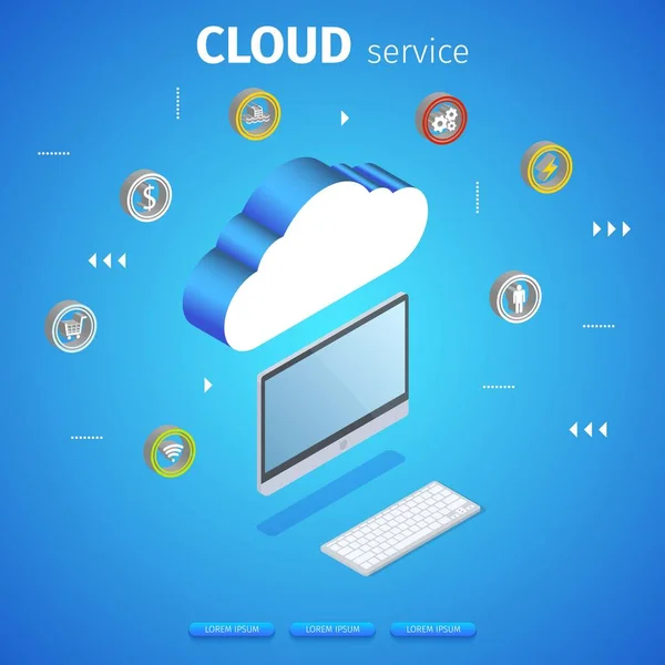 Cloud Service quadratischen Banner. Computertechnologie. — Stockvektor