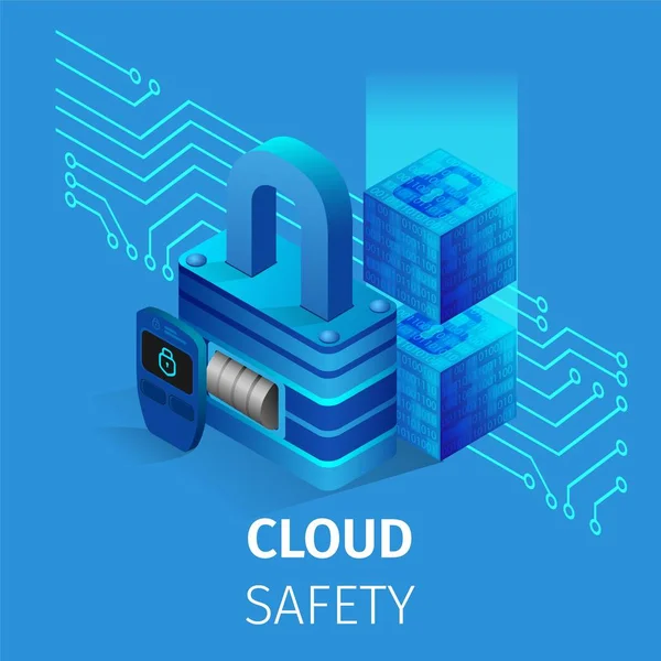 Cloud Safety Square Banner. Lock and Key Storage.