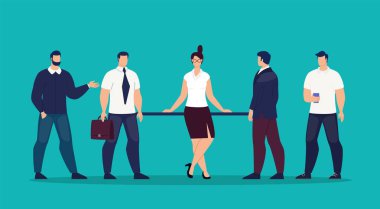 Lady Boss Erkek Çalışanlar Düz Vektör çevrili