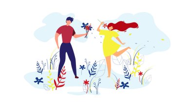 Çift Çim Man Kızçiçek veren yürüyüş.