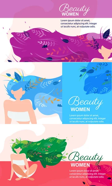 Beauté Femmes, Concept Naturel Plat Publicité . — Image vectorielle