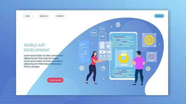 Informatives Banner mobile App-Entwicklung flach. — Stockvektor