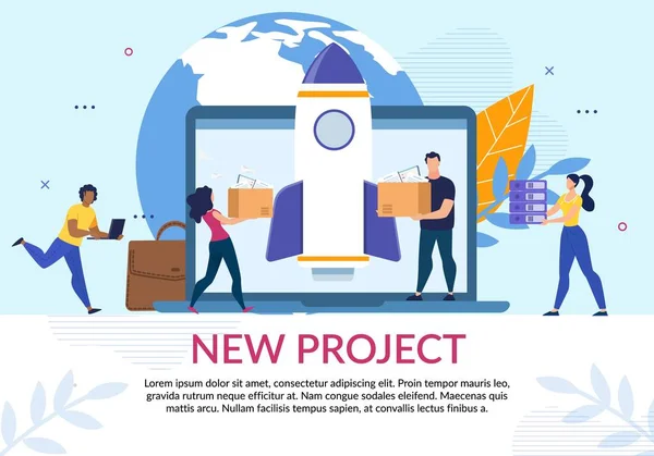 Nuevo afiche plano de creación de proyectos en línea global — Vector de stock