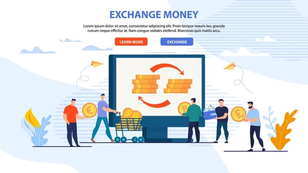 Página web Banner para el servicio de cambio de dinero en línea — Vector de stock