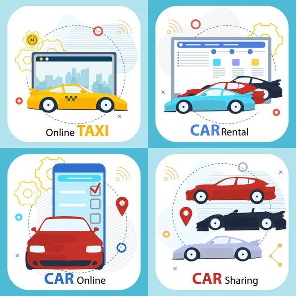 Car Sharing, Rental Service, Orfdering Online. — Stock Vector