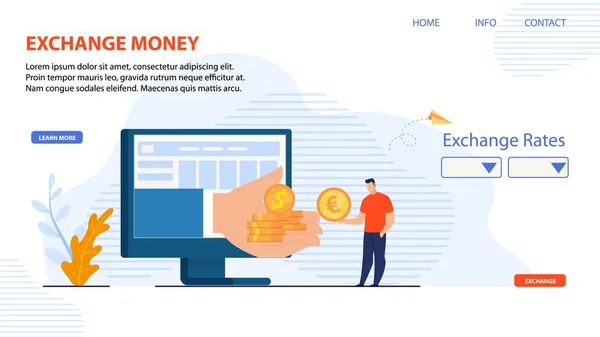 Лендінгова сторінка для Exchange Money Online Platform — стоковий вектор