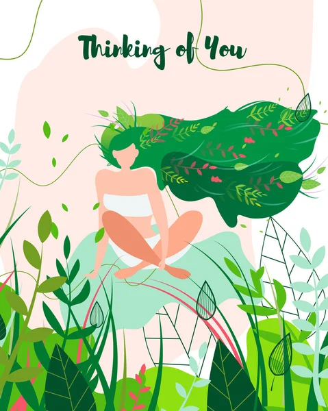 Thinking about You Greeting Card, Girl in Nature. — Stock Vector