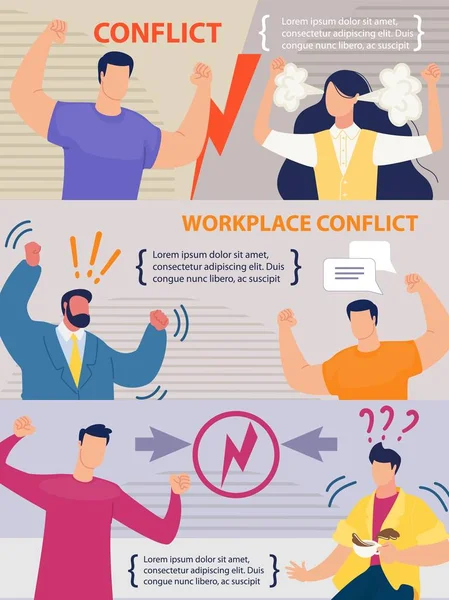 Workplace Conflict between Coworkers Banner Set — Stock Vector