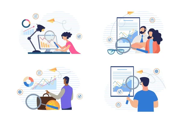 Cartoon mensen doen financiële data analysis set — Stockvector