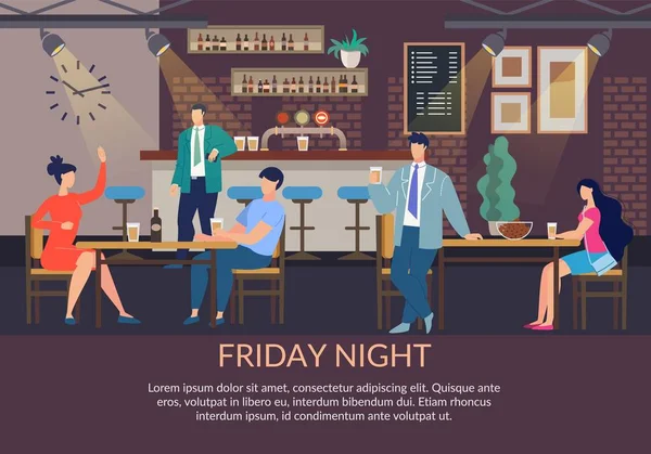 Flat Text Poster Inviting Spend Fun Friday Night — Stock Vector