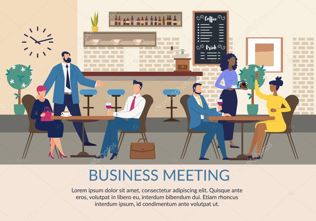 Business Meeting Advertising Flat Poster with Text