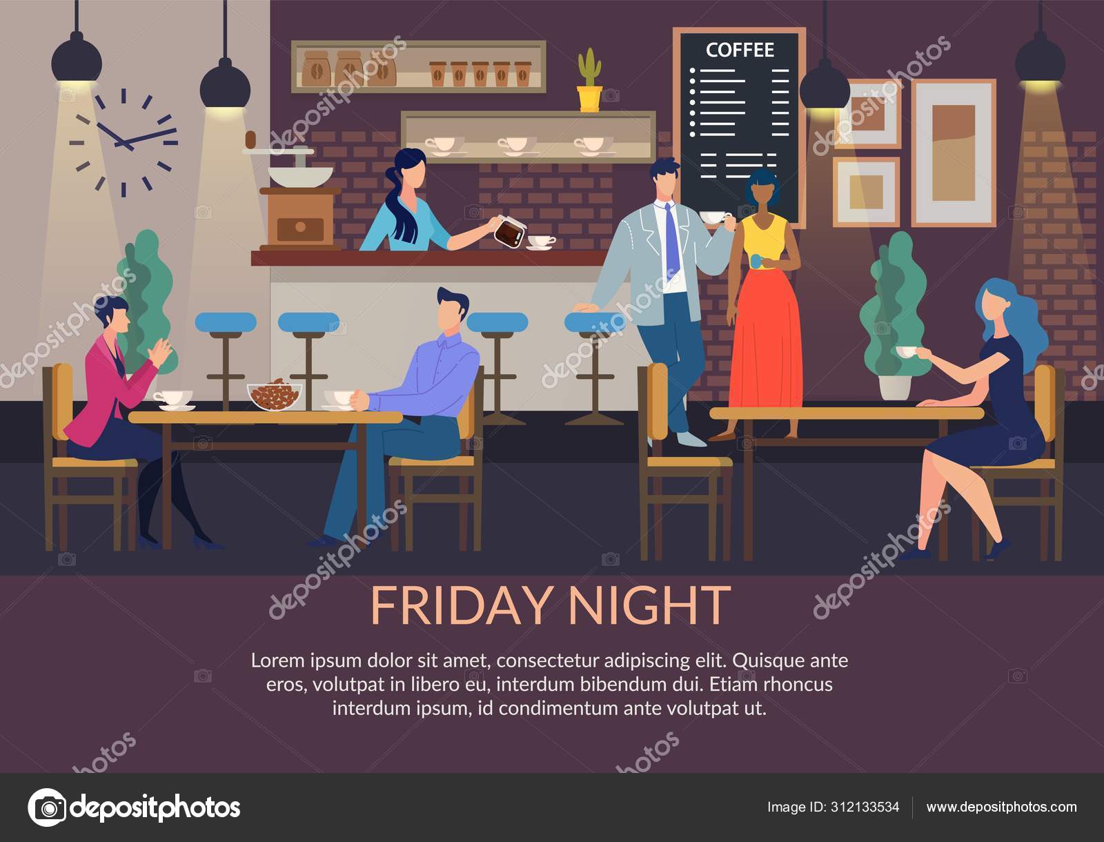 Текстовый Плакат Приглашения На Вечер Пятницы Векторное.