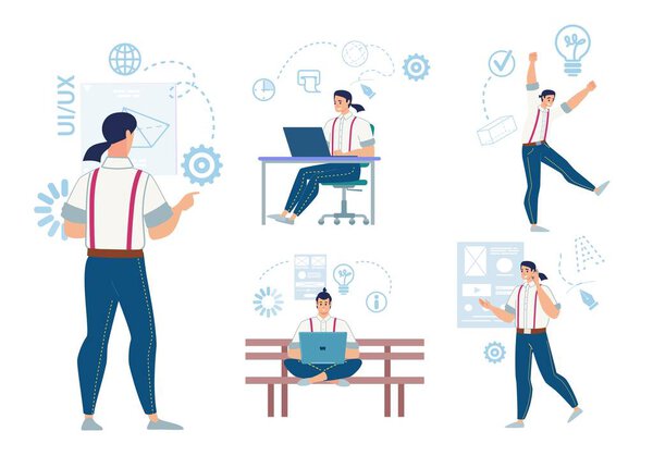 Freelancer Characters Work Routine Flat Vector Set