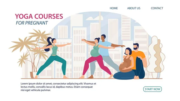 Cursos de Yoga para Grávida Flat Vector Web Banner —  Vetores de Stock