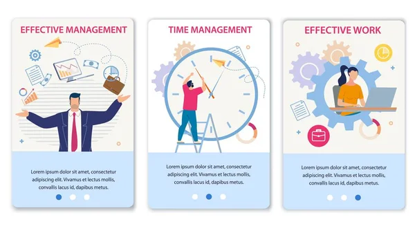 Gestion efficace du temps et du travail Mobile Page Set — Image vectorielle