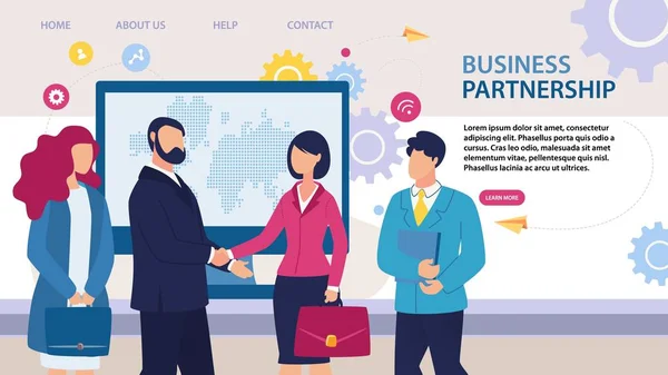 Business Partnership Landing Page Flat Design — Stockový vektor