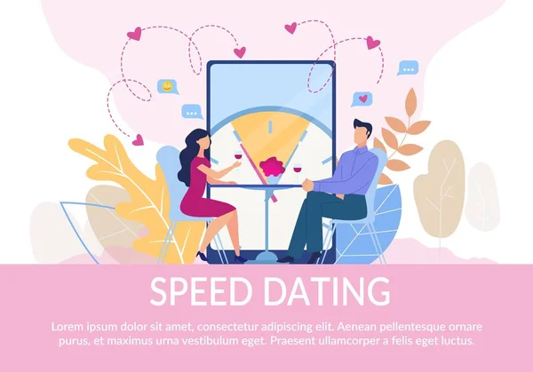 Plochý textový plakát Pozvání párů na Rychlost Seznamka — Stockový vektor
