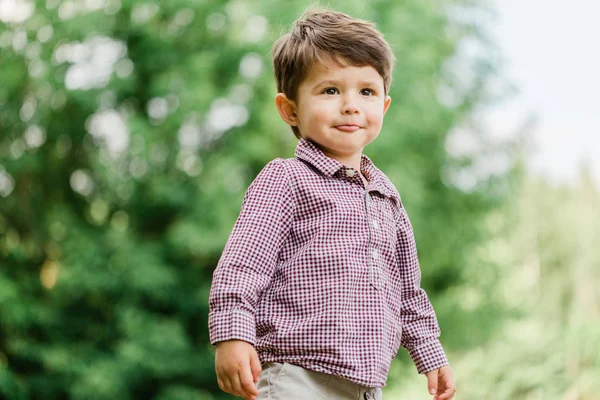 公園で楽しく陽気なかわいい小さな男の子 幸せな子供時代 — ストック写真