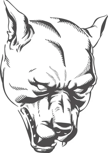 Силуэт Разъяренной Собаки Голова Питбуля Изолированный Контур Черно Белом Фоне — стоковый вектор