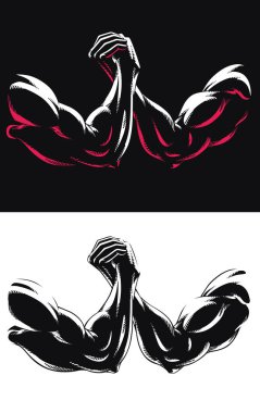 Silhouette muscular arm wrestling fighting gym bodybuilding fitness hand locking vector icon logo illustration on white background clipart