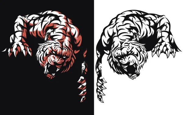 Silhouette Tigre Agguato Pronto Attacco Isolato Vettoriale Logo Icona Illustrazione — Vettoriale Stock