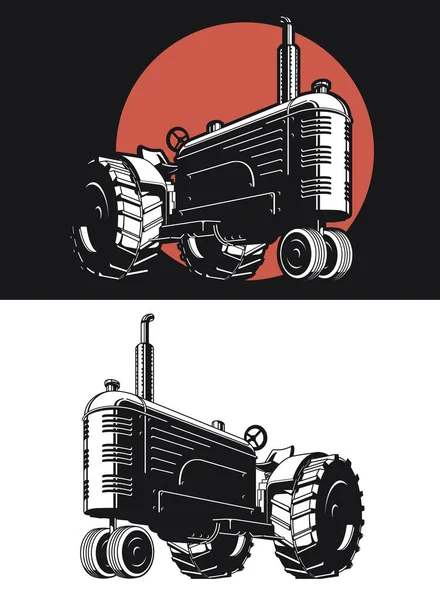 Silhuett Gård Traktor Vintage Isolerad Vektor Logotyp Ikon Illustration Svart — Stock vektor