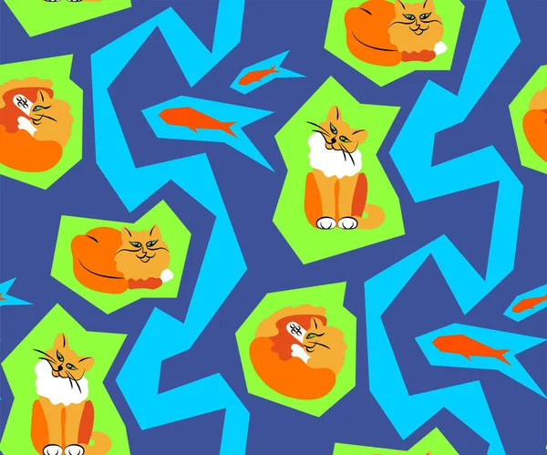 Cute cats and fishs seamless pattern. Pet vector illustration. Cartoon cat images. Cute design for kids. Children's pattern