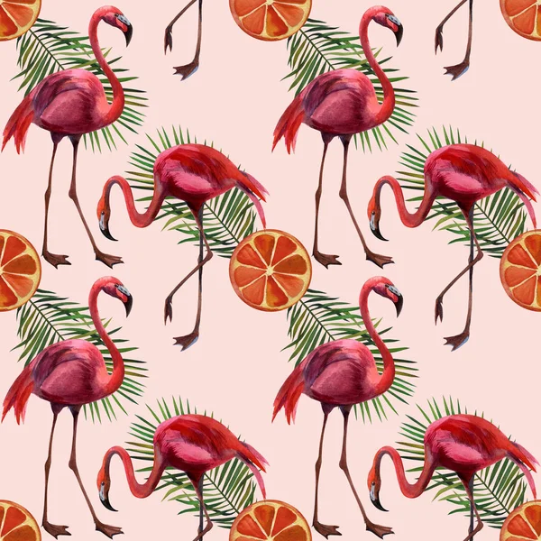 Tropical wildlife flamingo  seamless pattern. Hand Drawn jungle nature, flowers illustration. Print for textile, cloth, wallpaper, scrapbooking