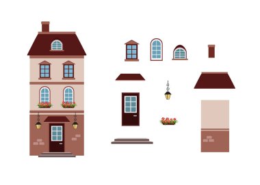 Beyaz arka plan üzerinde izole ayrı elemanları ile ev Lantern House l karikatür